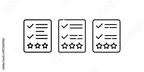Three checklist icons with stars, symbolizing rating or survey, vector graphics