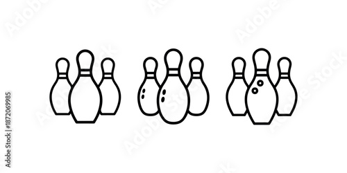 Bowling pins icon set, three groups of pins for sport game, vector illustration