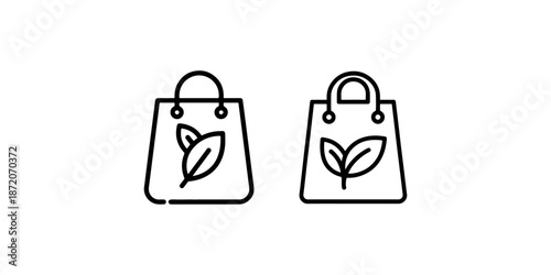 Eco shopping bag icon set with leaf symbol for sustainable retail and reusable packaging