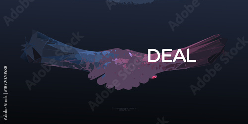 Abstract polygonal design of a handshake with the word deal displayed