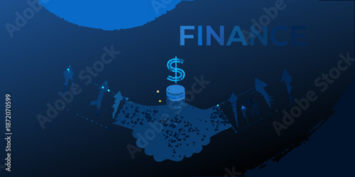 Finance concept with a dollar sign data and figures in a dark blue design