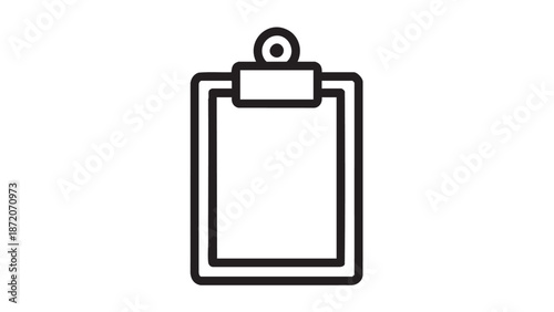 Simple black line illustration of a clipboard on a white background viewed from directly above