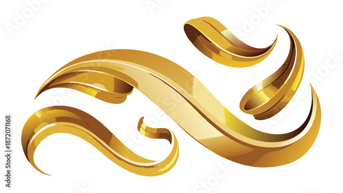 Elegant golden swirls flow across a white background, forming a visually striking and artistic composition..eps