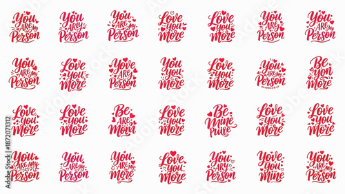 A comprehensive collection of charming romantic love quotes and hand-drawn calligraphy designs, ideal for Valentine's Day cards, apparel, and digital projects