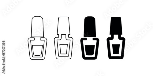 Nail polish bottles icons set various outline and solid style representations