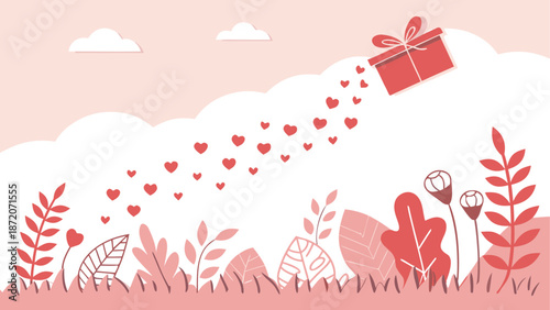 Gift box with hearts isolated on white background isolated on white background, Vector