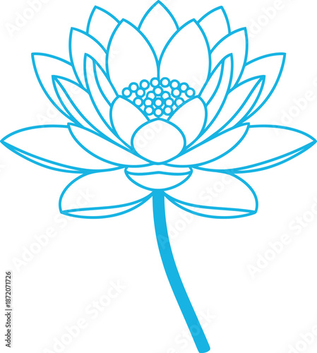 Blue lotus flower with outline style. Minimalist nature and beauty concept. Vector illustration for spa, yoga, meditation, decoration