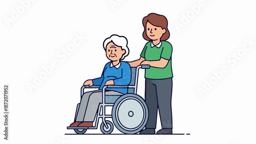 A person pushes an elderly individual in a wheelchair