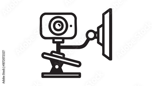 A web camera is mounted on a flexible arm attached to a stand