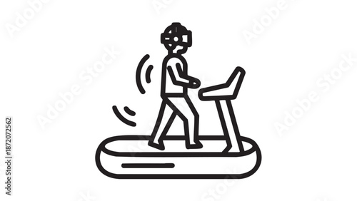 A person exercising on a treadmill while wearing virtual reality glasses