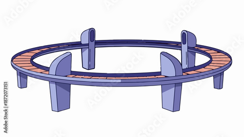 A purple, circular, raised platform with pinkish-orange tiles