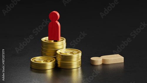 Red on Coin Stacks: Fallen Light Figures Surround