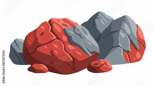 A pile of rough, angular rocks in red and gray hues