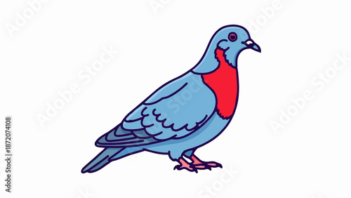 A light blue bird with a red chest, outlined in dark purple