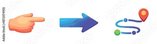 Glowing emoji sequence showing finger pointing to arrow and map destination