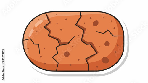 A cracked, oval-shaped, orange object with brown speckles and a dark outline
