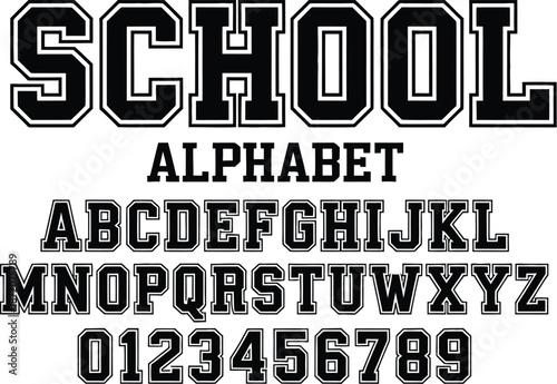 Bold Black and White School Alphabet and Numbers Font Display 1