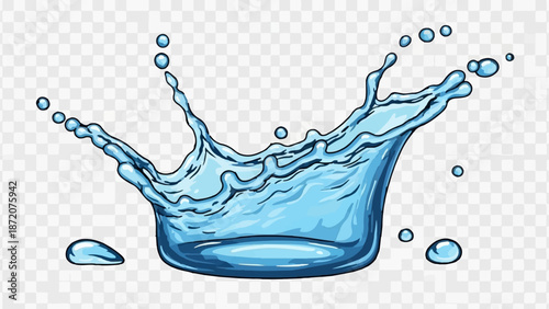 A dynamic water splash frozen in motion, with droplets scattering outwards