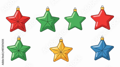 A festive collection of colorful star-shaped ornaments, perfect for holiday decorations
