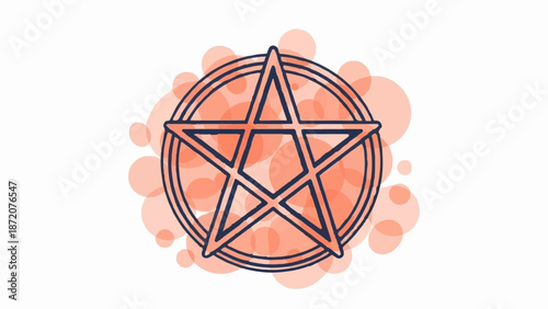 A dark-lined pentagram symbol with a soft, blurred orange background of circular shapes