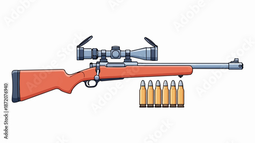 A firearm with a scope and ammunition