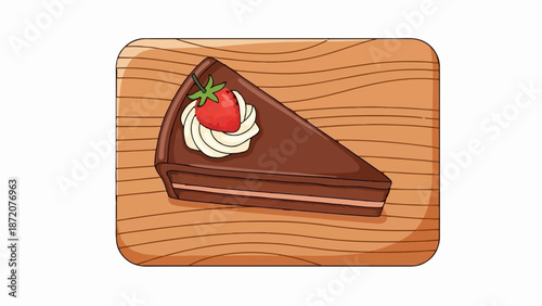 A delicious slice of layered chocolate cake with whipped cream and a fresh strawberry