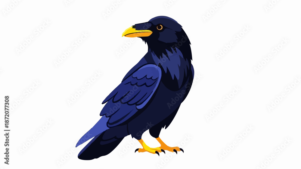 Obraz premium A detailed illustration of a dark blue bird with bright yellow beak and orange feet