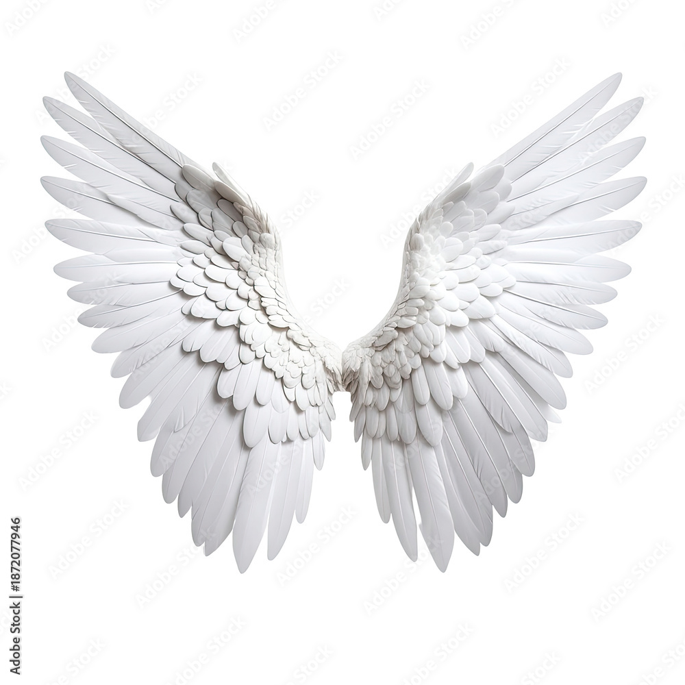 Obraz premium Pristine, white feathered wings, spread wide against a dark background