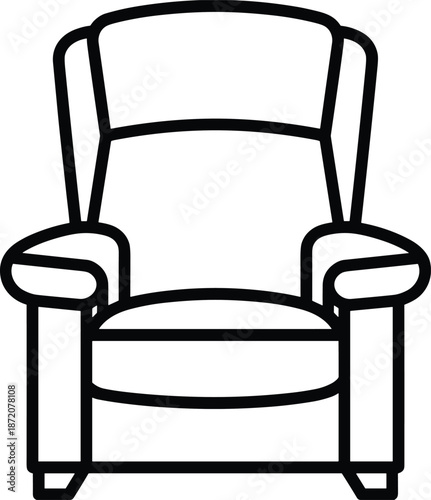 Front view armchair line art illustration minimalist upholstered chair furniture icon modern living room home interior vector