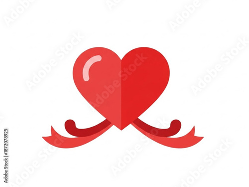Red heart with ribbons in minimalist style for valentine's day  