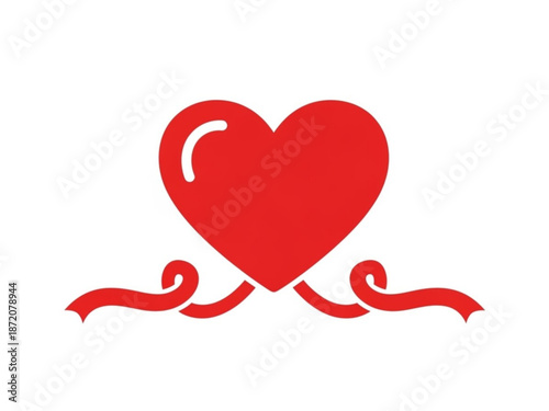 Red heart illustration with decorative ribbons for valentine's day  