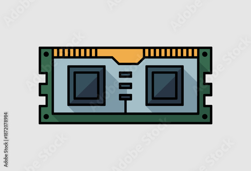 Stylized Computer RAM Module with Clean Lines and Soft Shadows in Modern Tech Aesthetic