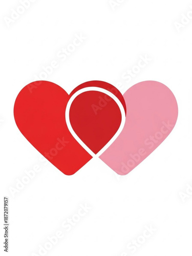 Red and pink hearts overlapping in a modern flat design for valentine's day  