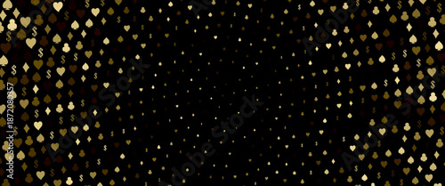 Dark Black vector background with cards signs. Glitter abstract sketch with isolated symbols of playing cards. Smart design for your business advert of casinos.