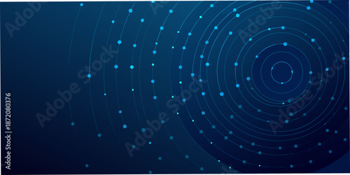 Abstract blue background with concentric circles and connected dots pattern