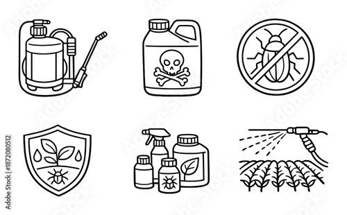 Icons of pesticide treatment and pest control solutions