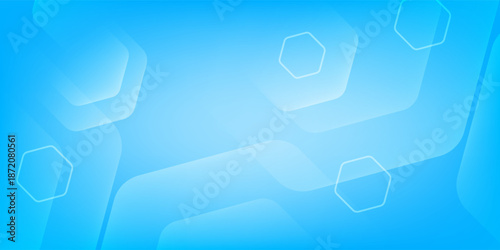 Modern abstract blue technology background featuring layered geometric shapes, soft gradients, and hexagon line patterns. Clean and futuristic design ideal for technology branding