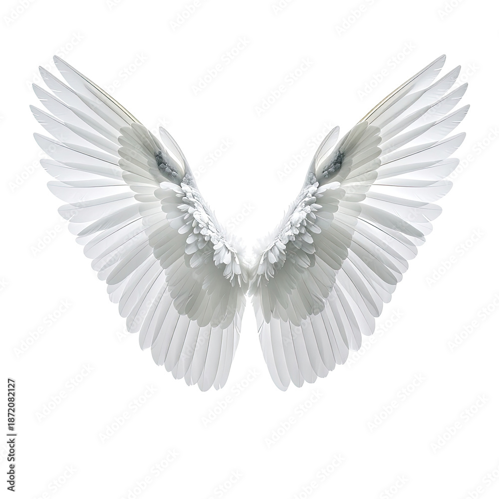 Obraz premium White, layered, symmetrical wings against a stark black background