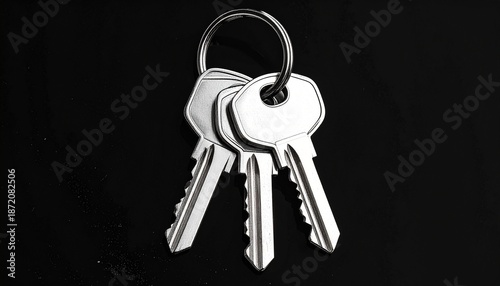 Assorted keys on keyring with skeleton and tubular keys over dark checkered background.