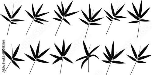 Bamboo leaf silhouettes, black bamboo set, oriental plant collection, tropical foliage illustration, botanical design elements, zen decor icons, vector clipart pack