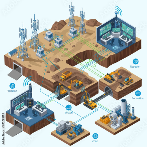 Oil Refinery Process Diagram with Machinery.