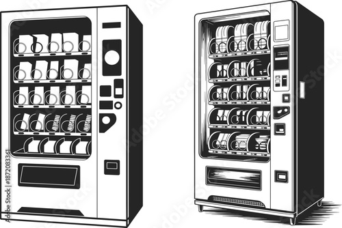 Classic vending machines selling snacks and drinks for hungry customers today