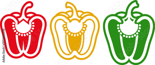 Vibrant trio of bell peppers showcasing fresh, colorful produce icons for your brand