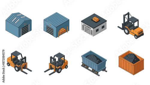 Warehouse Equipment and Storage Containers Icons.