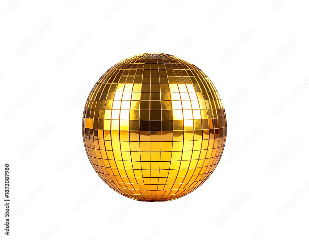 Fototapeta premium Golden mirrored sphere, reflecting light, isolated on black background
