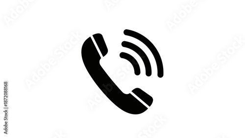 Simple black telephone icon on a white background representing communication
