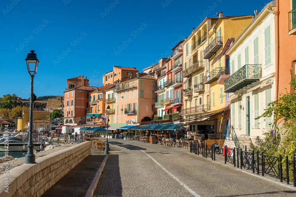 Fototapeta premium Picturesque town of Villefranche-sur-Mer at sunrise, Cote d'Azur, France