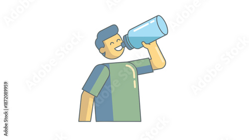 Smiling Person Drinking Water from Bottle - Hydration, Health, Refreshment Icon