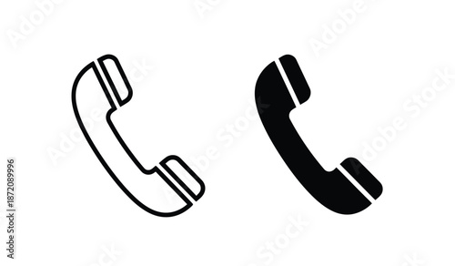 Two black and white phone icons on a for communication