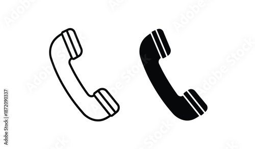 Two black and white phone handset icons on a pure for communication and design use